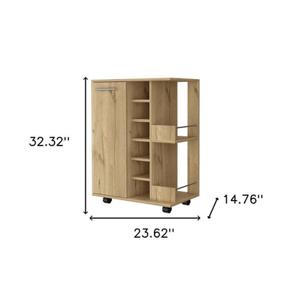 Oak Rolling Bar Cart With Wine Storage HomeRoots
