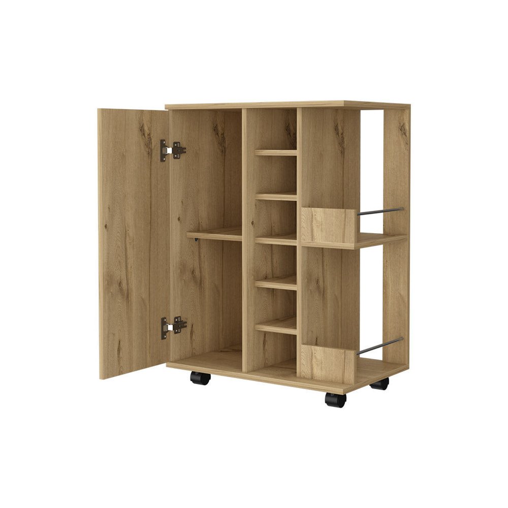 Oak Rolling Bar Cart With Wine Storage HomeRoots