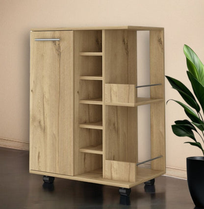 Oak Rolling Bar Cart With Wine Storage HomeRoots