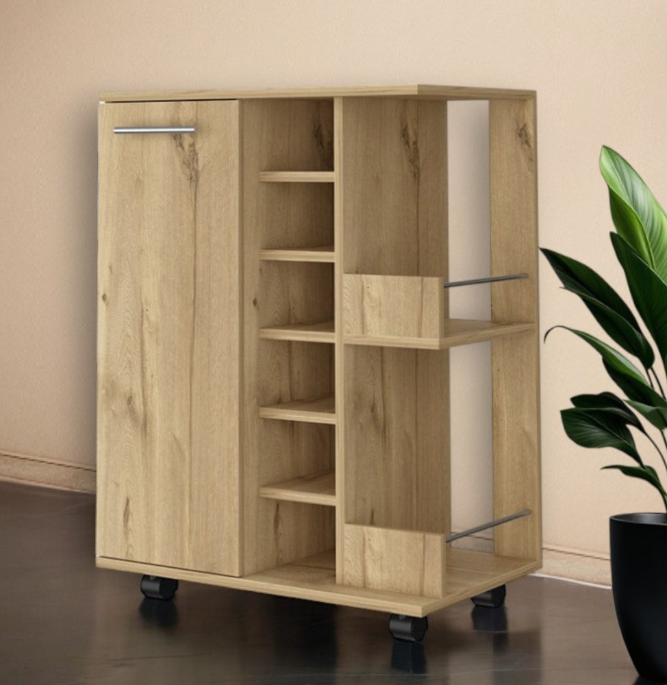 Oak Rolling Bar Cart With Wine Storage HomeRoots