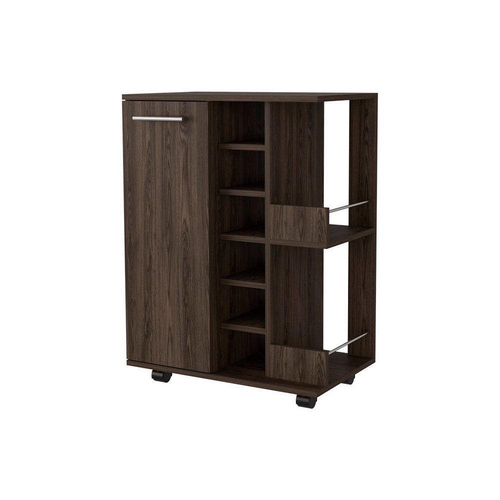 Brown Rolling Bar Cart With Wine Storage — view 1