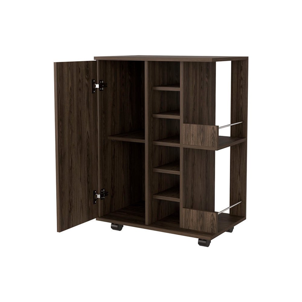 Brown Rolling Bar Cart With Wine Storage — view 2