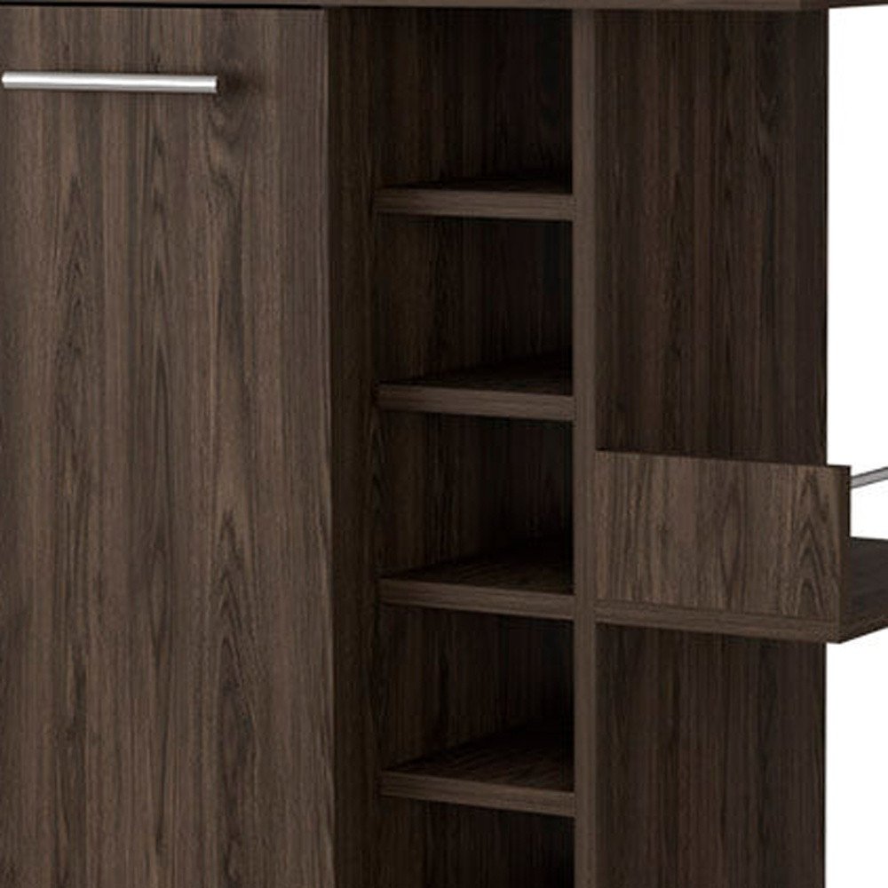 Brown Rolling Bar Cart With Wine Storage — view 4
