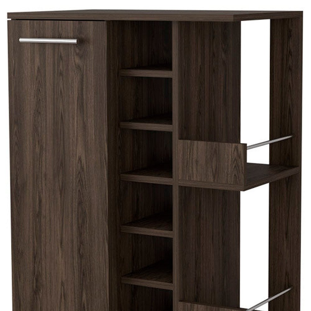 Brown Rolling Bar Cart With Wine Storage — view 5