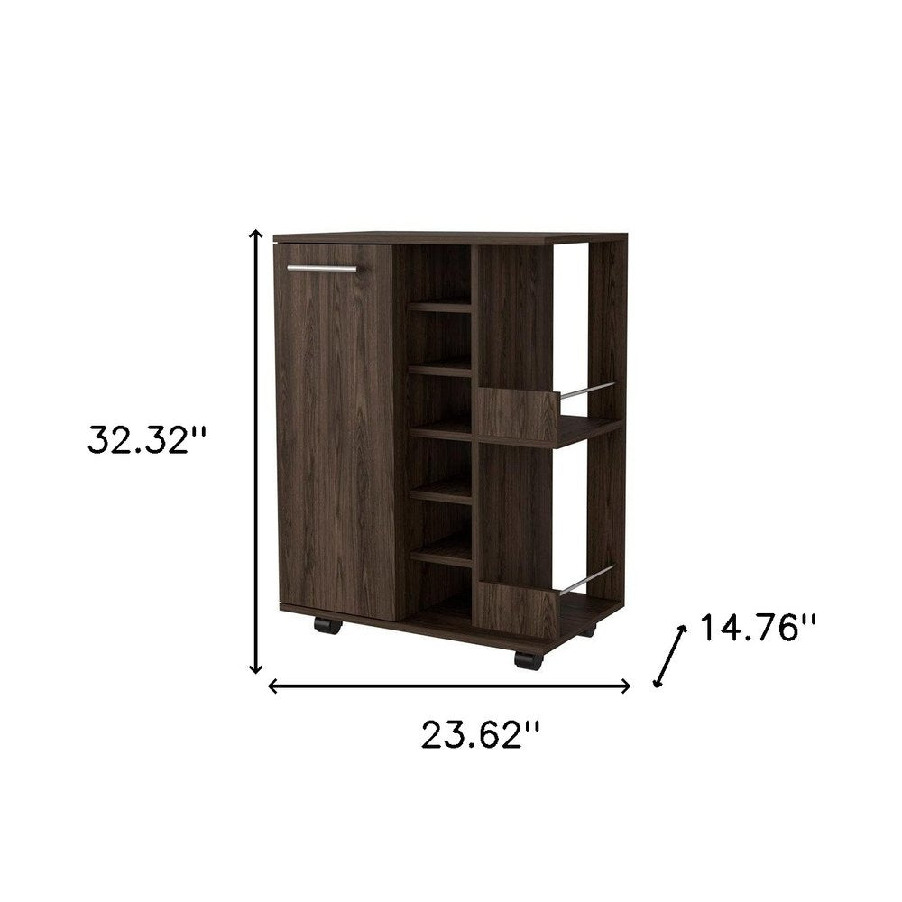 Brown Rolling Bar Cart With Wine Storage — view 6