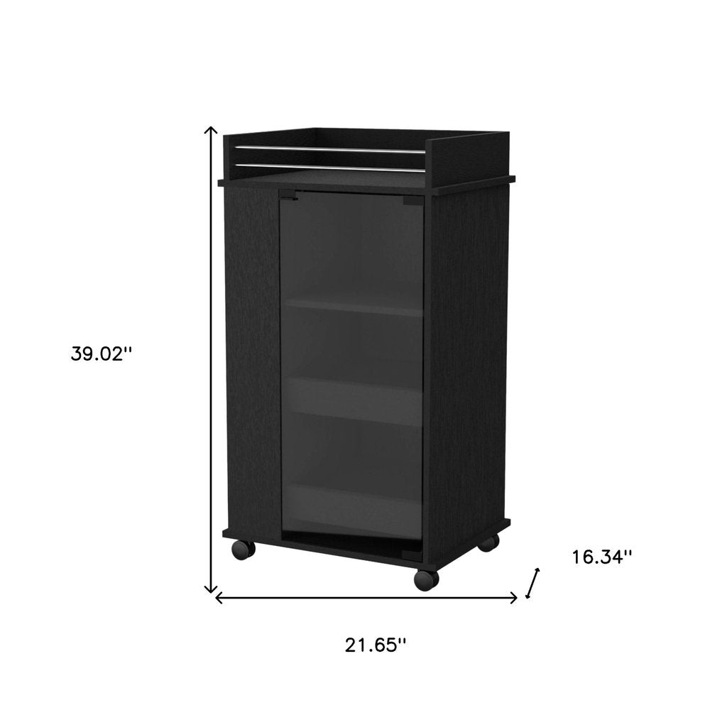 22" Black And Clear Wood And Glass Rolling Bar Cart — view 4