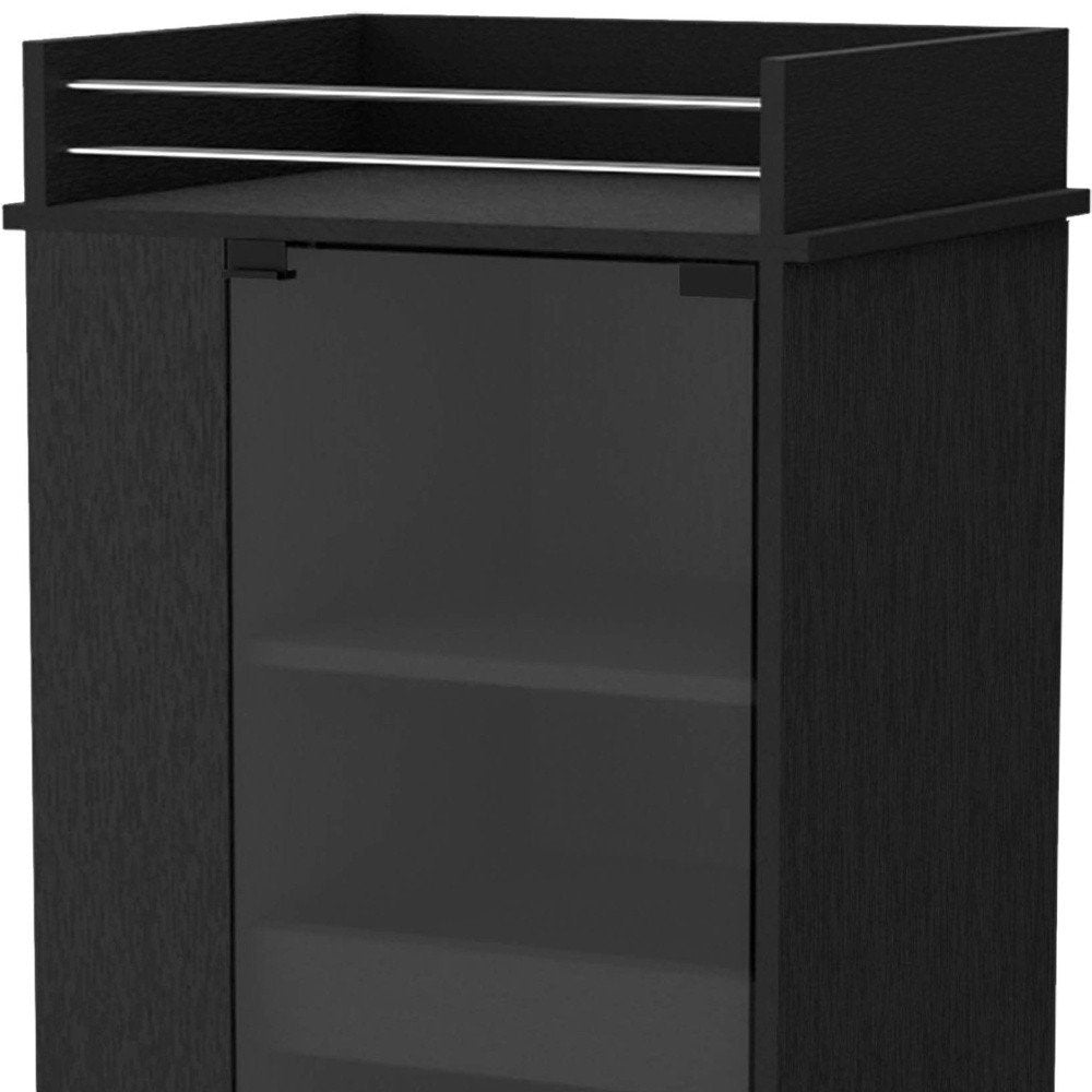 22" Black And Clear Wood And Glass Rolling Bar Cart — view 3