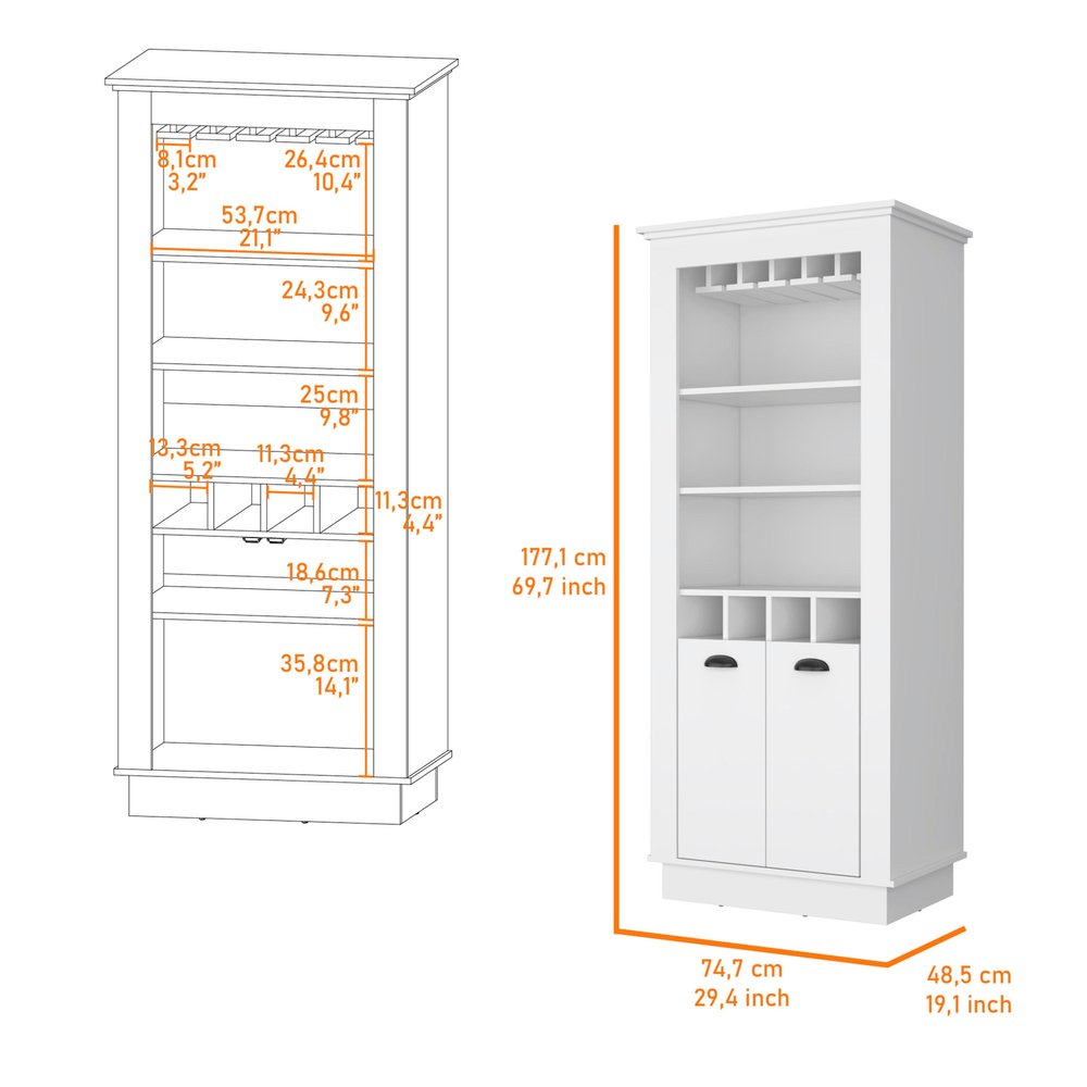 70" White Bar Cabinet With Wine Storage HomeRoots
