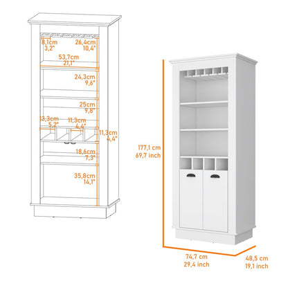 70" White Bar Cabinet With Wine Storage HomeRoots