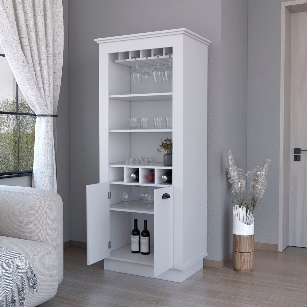 70" White Bar Cabinet With Wine Storage HomeRoots