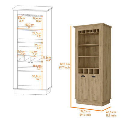 70" Brown Bar Cabinet With Wine Storage HomeRoots