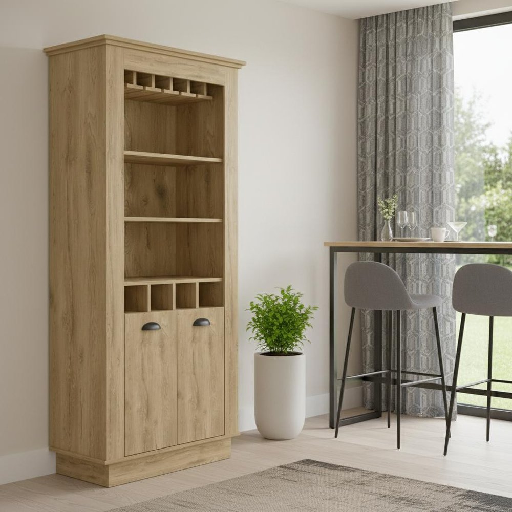 70" Brown Bar Cabinet With Wine Storage HomeRoots