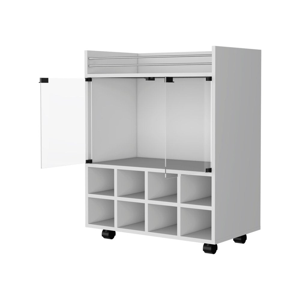 White Rolling Bar Cart With Wine Storage HomeRoots