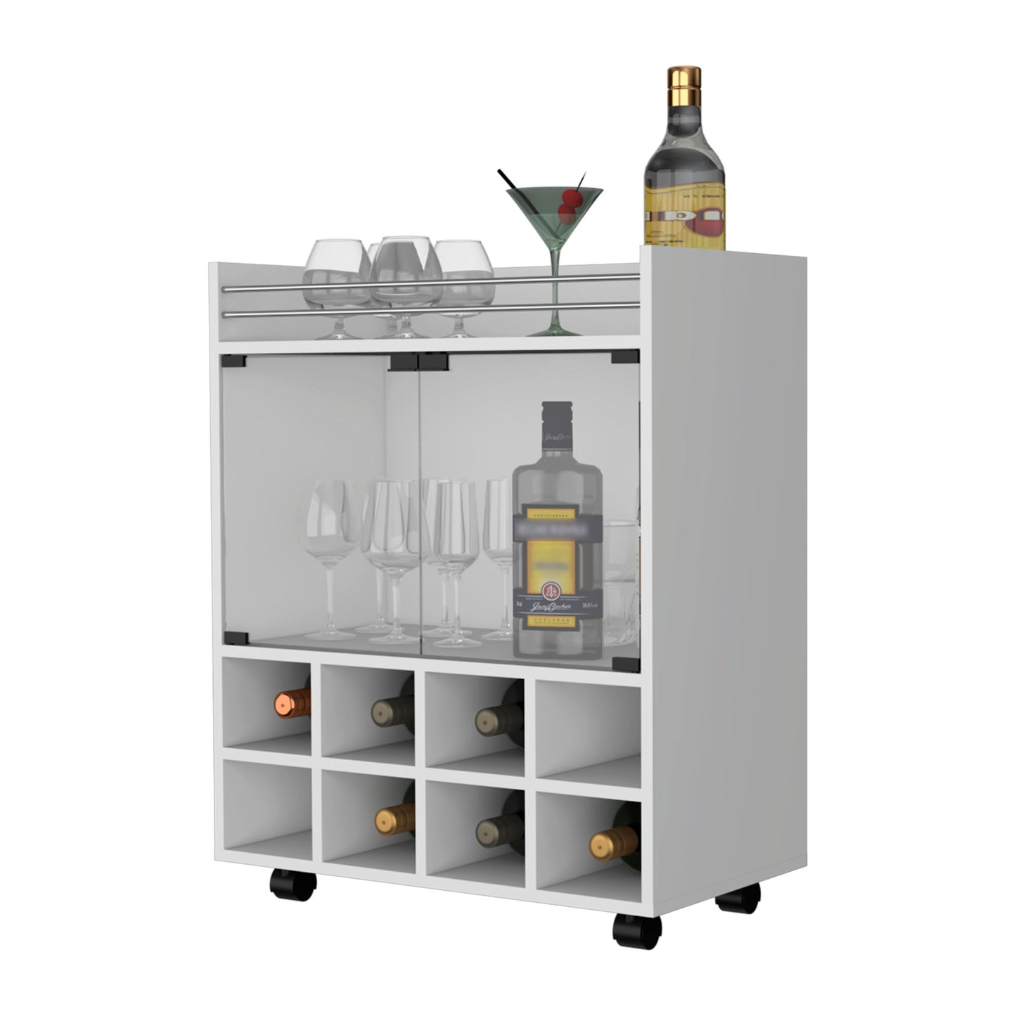 White Rolling Bar Cart With Wine Storage