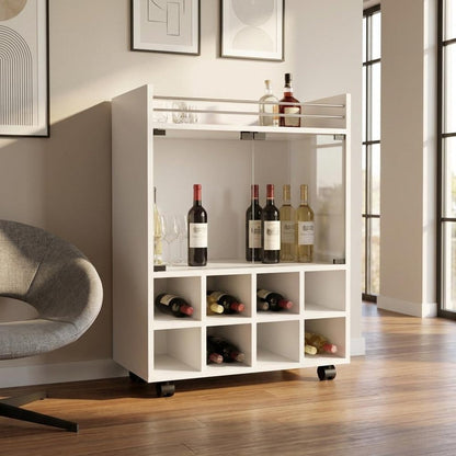 White Rolling Bar Cart With Wine Storage HomeRoots
