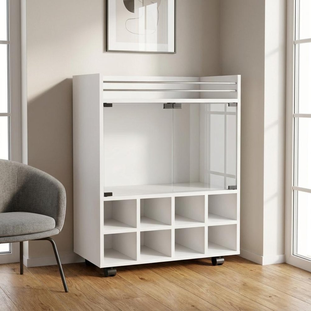 White Rolling Bar Cart With Wine Storage HomeRoots