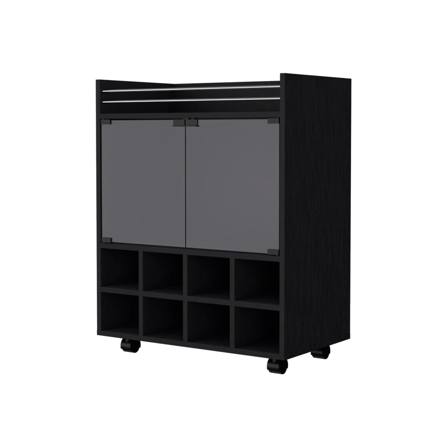 Black Rolling Bar Cart With Wine Storage