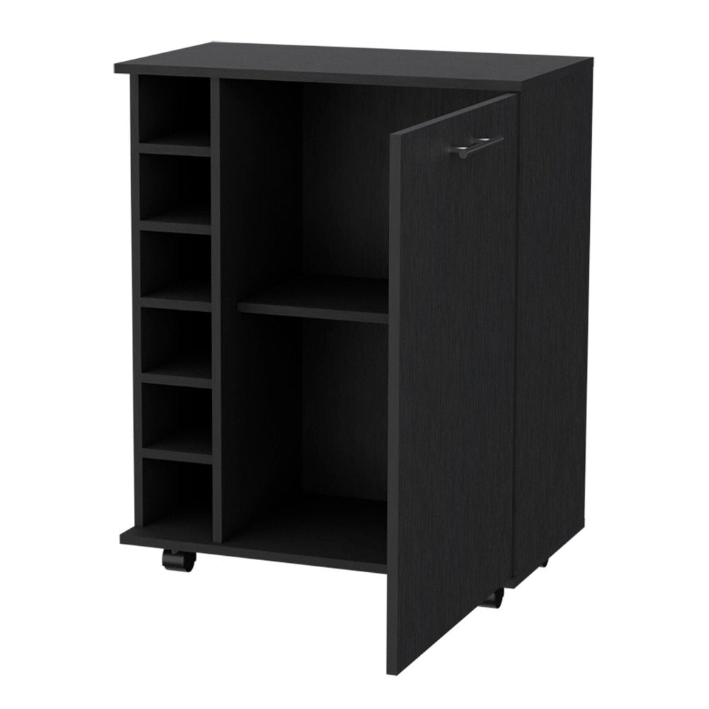 Black Rolling Bar Cart With Wine Storage HomeRoots