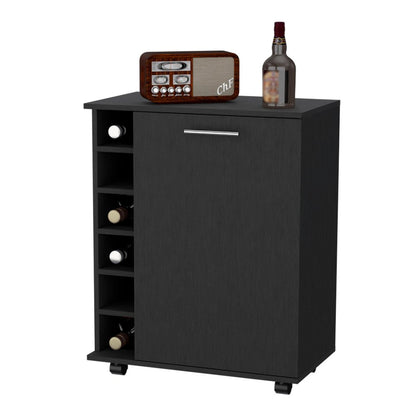 Black Rolling Bar Cart With Wine Storage HomeRoots