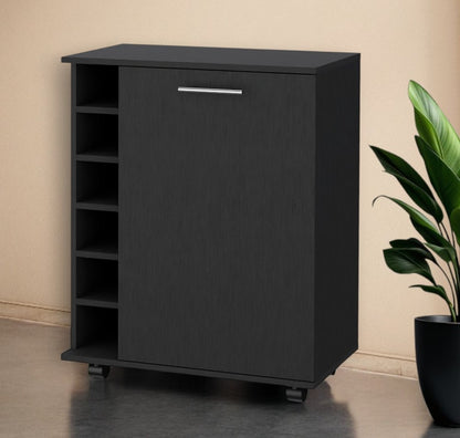 Black Rolling Bar Cart With Wine Storage HomeRoots