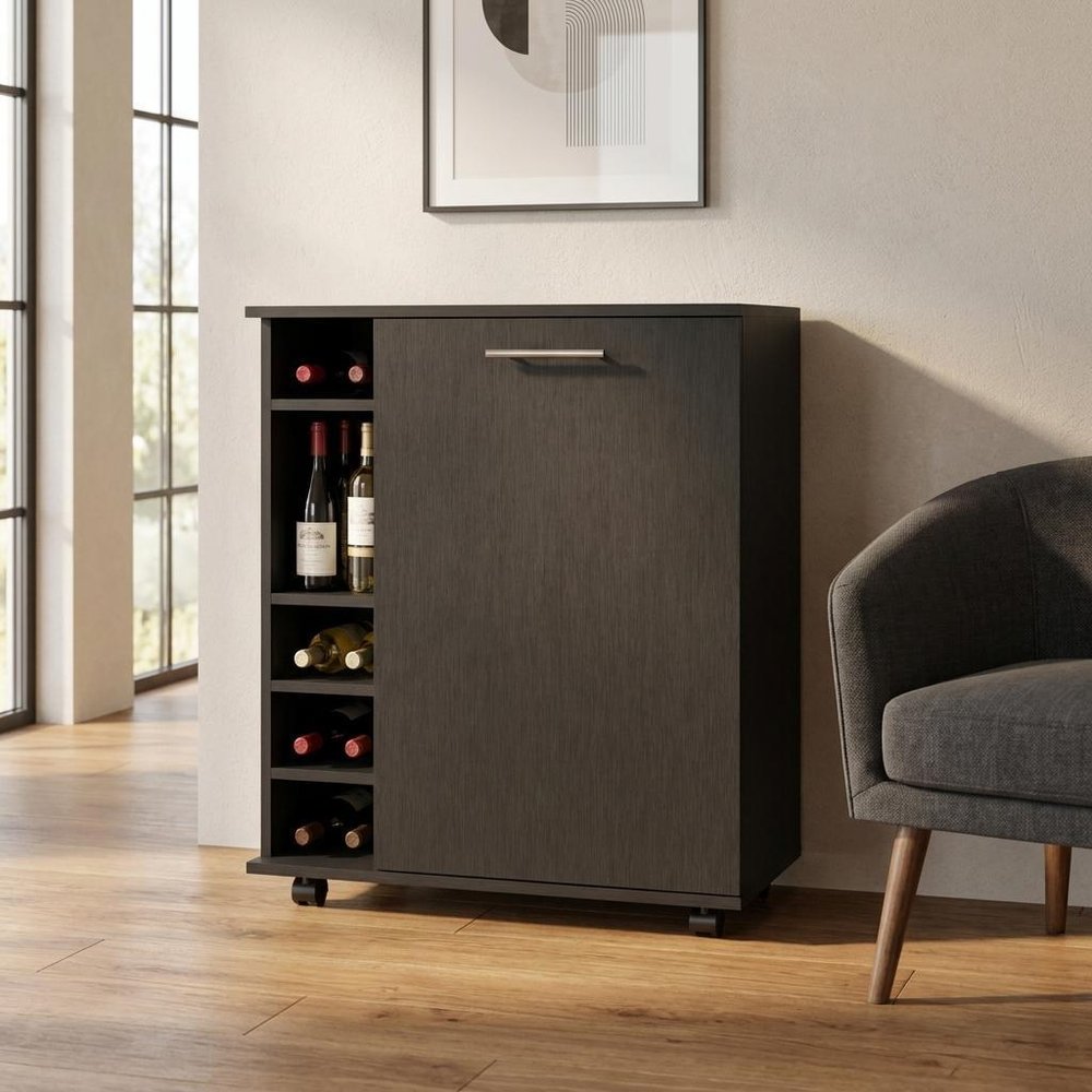 Black Rolling Bar Cart With Wine Storage HomeRoots