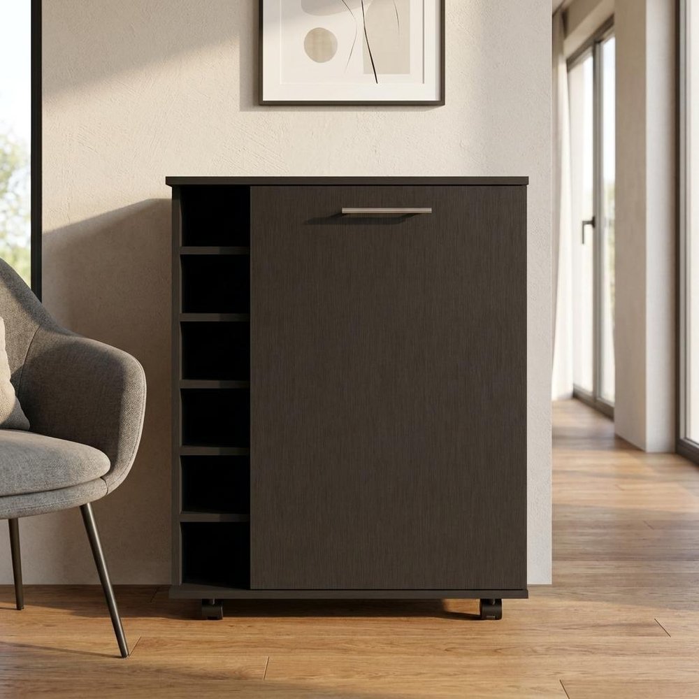 Black Rolling Bar Cart With Wine Storage HomeRoots