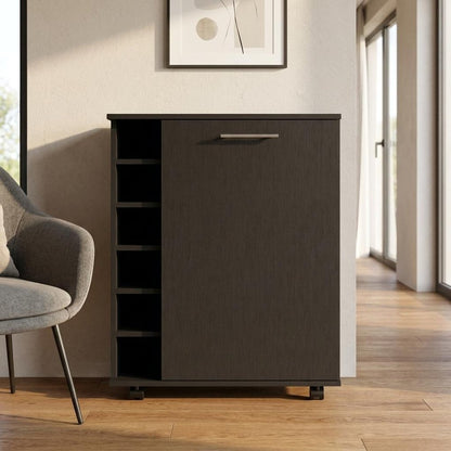 Black Rolling Bar Cart With Wine Storage HomeRoots