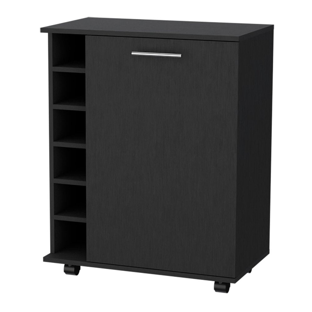 Black Rolling Bar Cart With Wine Storage HomeRoots