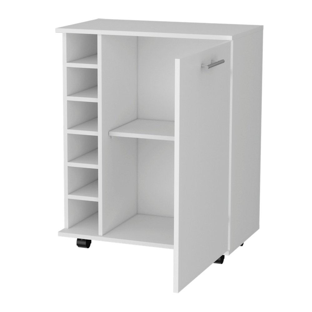 White Rolling Bar Cart With Wine Storage HomeRoots