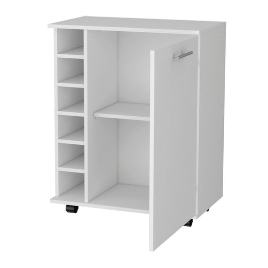 White Rolling Bar Cart With Wine Storage HomeRoots