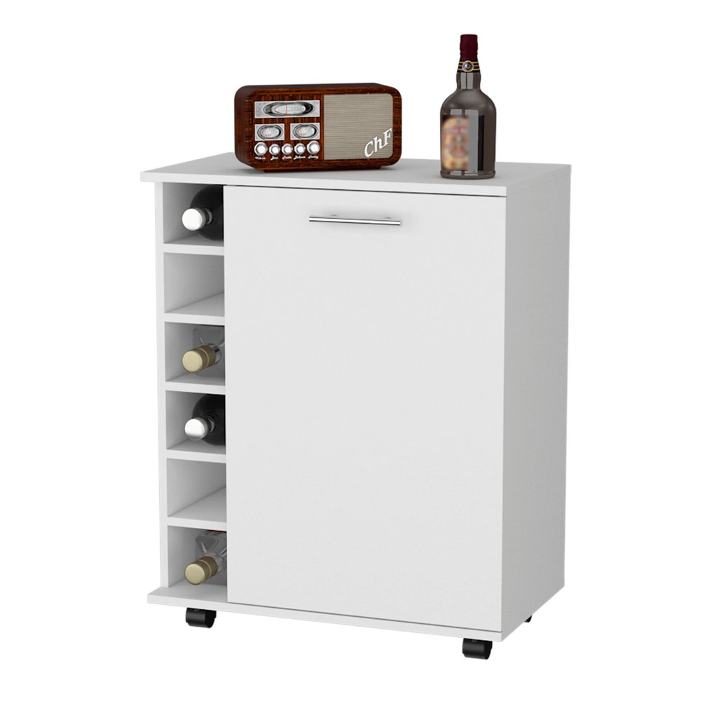 White Rolling Bar Cart With Wine Storage HomeRoots