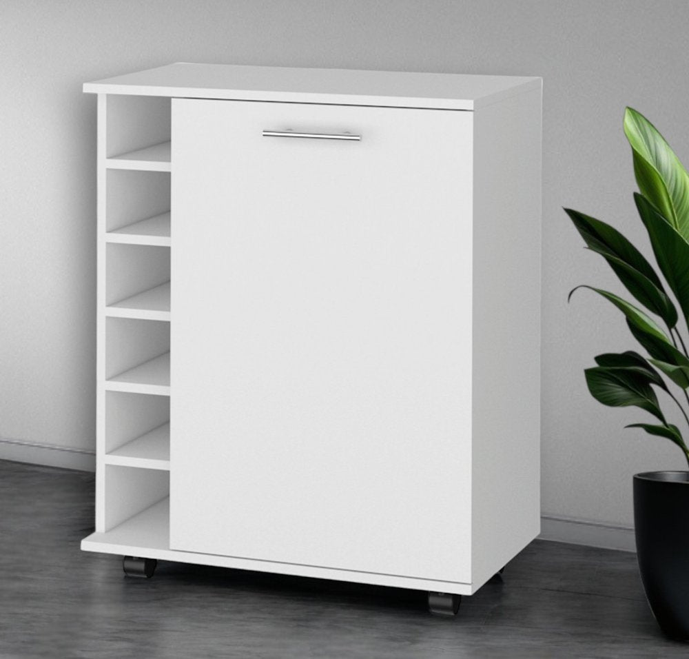 White Rolling Bar Cart With Wine Storage HomeRoots