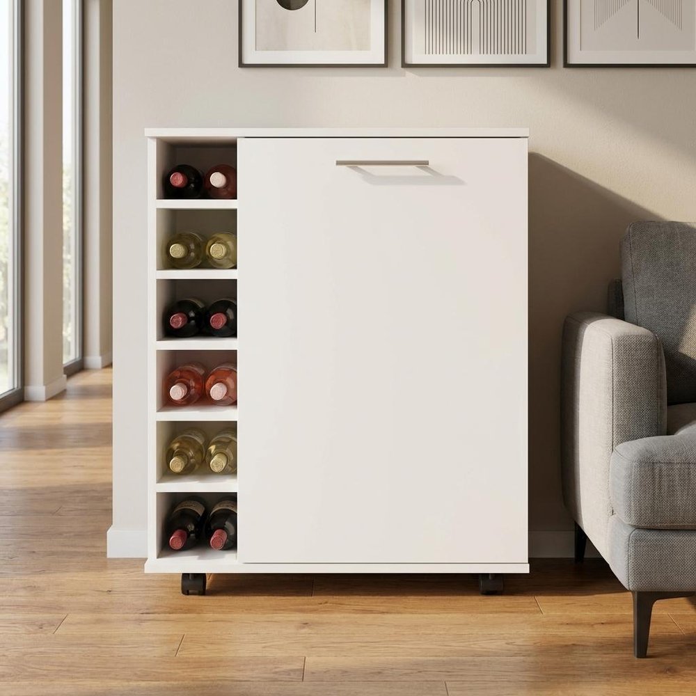 White Rolling Bar Cart With Wine Storage HomeRoots