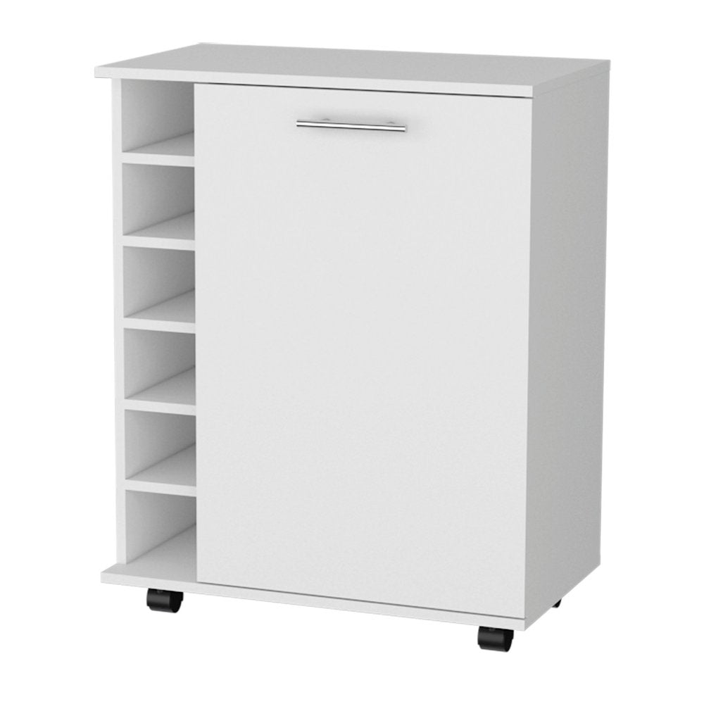 White Rolling Bar Cart With Wine Storage HomeRoots