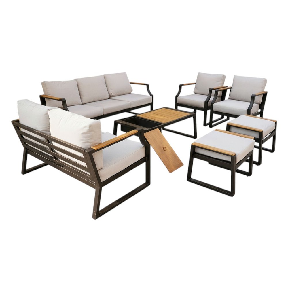 Seven Piece Black Metal Sofa Seating Group With Table HomeRoots