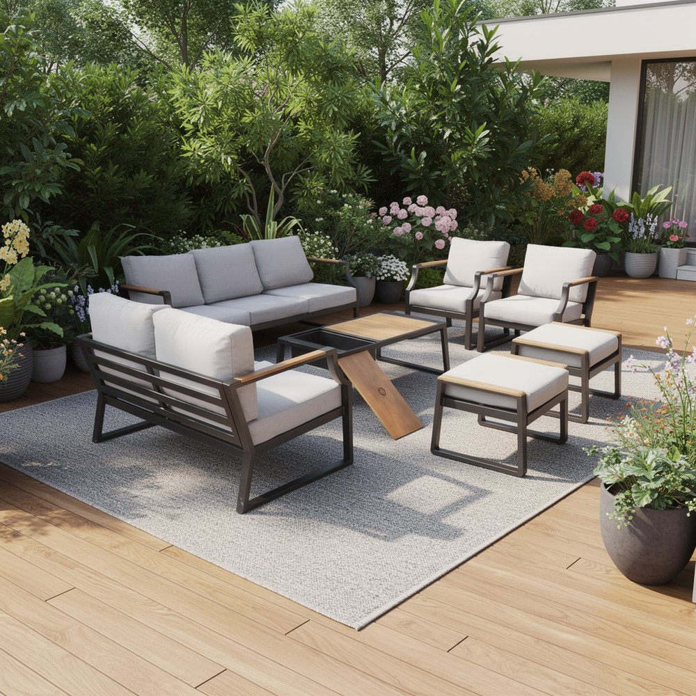 Seven Piece Black Metal Sofa Seating Group With Table HomeRoots