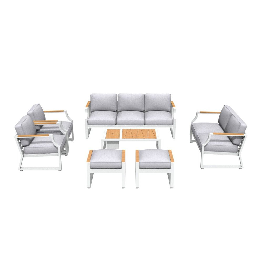 Seven Piece White Metal Sofa Seating Group With Table — view 3
