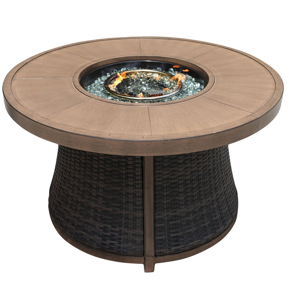 50000 BTU 42" Brown Aluminum And Rattan Propane Round Fire Pit Table With Cover HomeRoots