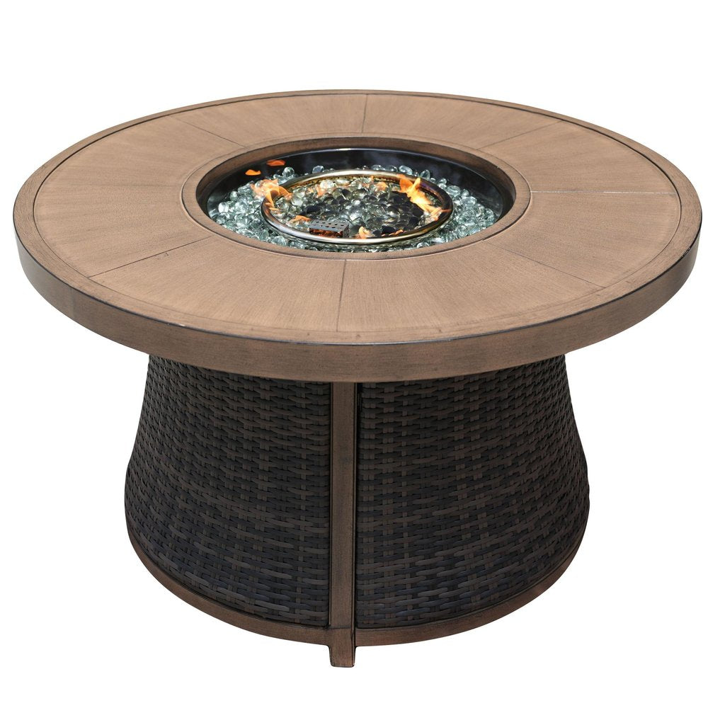 50000 BTU 42" Brown Aluminum And Rattan Propane Round Fire Pit Table With Cover HomeRoots