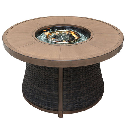 50000 BTU 42" Brown Aluminum And Rattan Propane Round Fire Pit Table With Cover HomeRoots