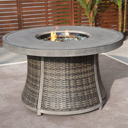 50000 BTU 42" Gray Aluminum And Rattan Propane Round Fire Pit Table With Cover HomeRoots