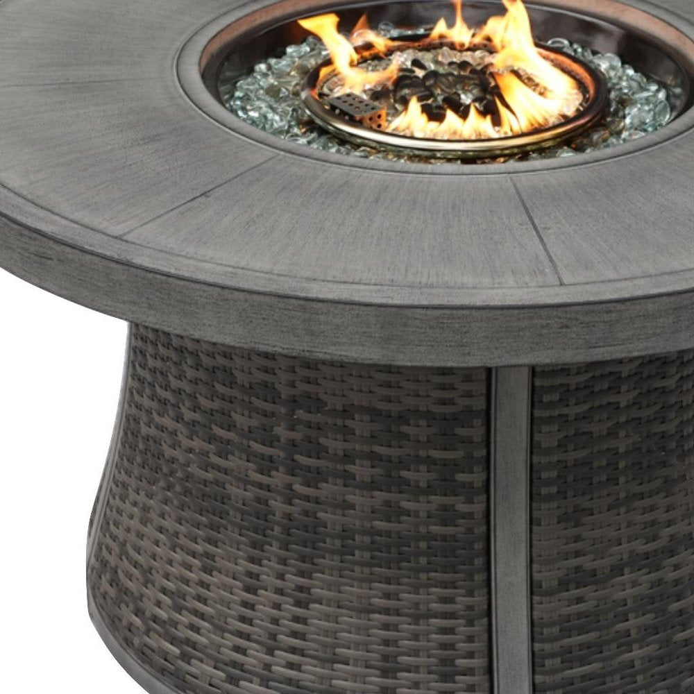 50000 BTU 42" Gray Aluminum And Rattan Propane Round Fire Pit Table With Cover HomeRoots