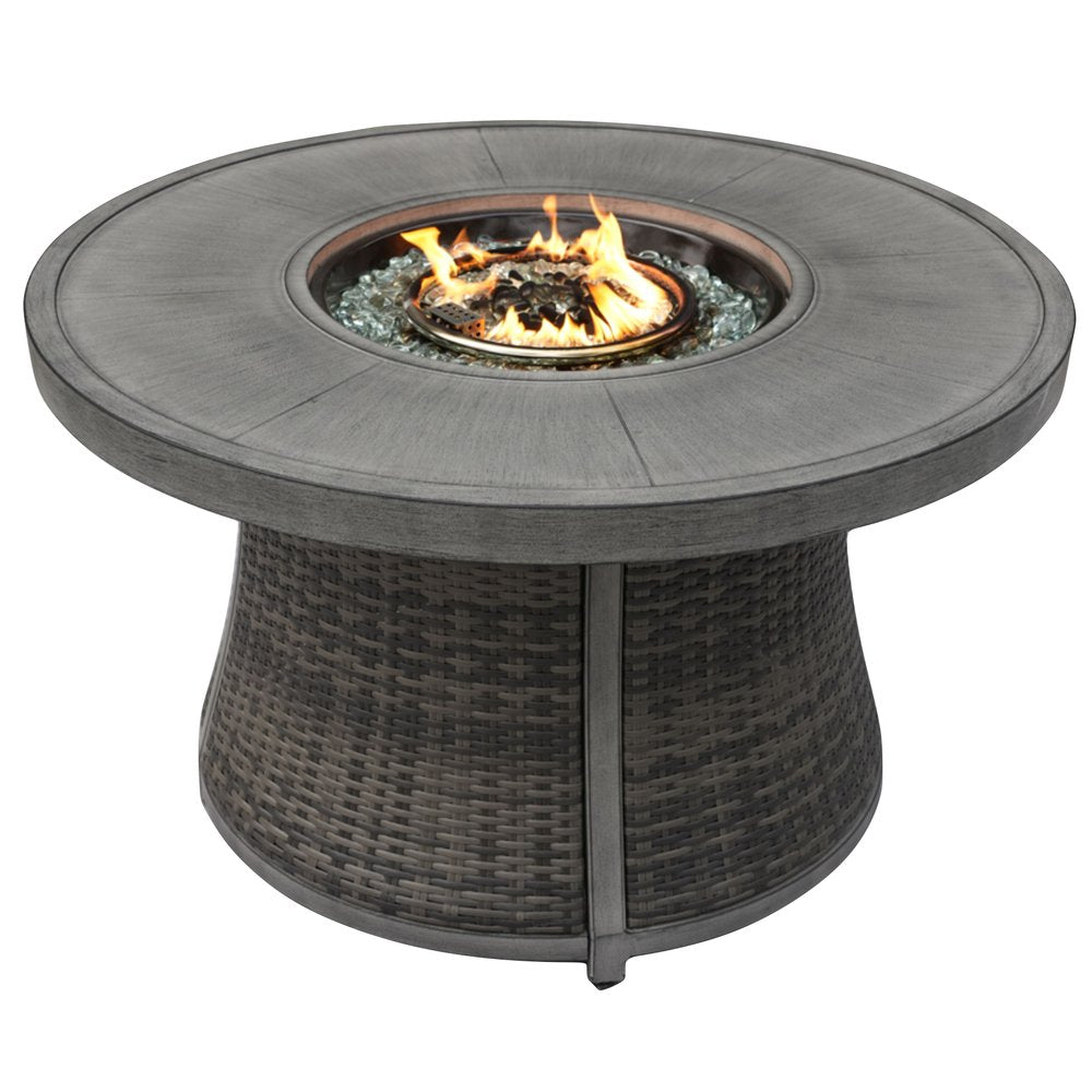 50000 BTU 42" Gray Aluminum And Rattan Propane Round Fire Pit Table With Cover HomeRoots
