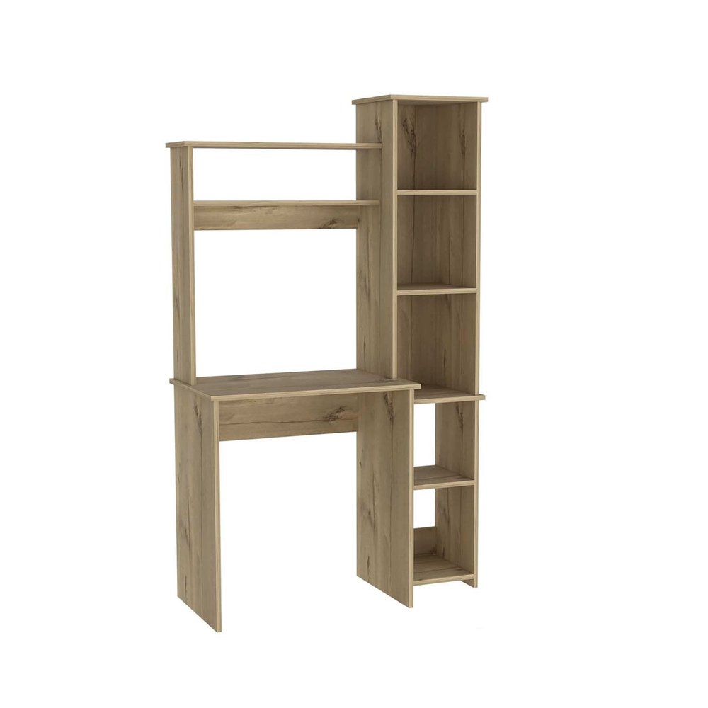 39" White Wood Pedestal Computer Desk With Hutch — view 1