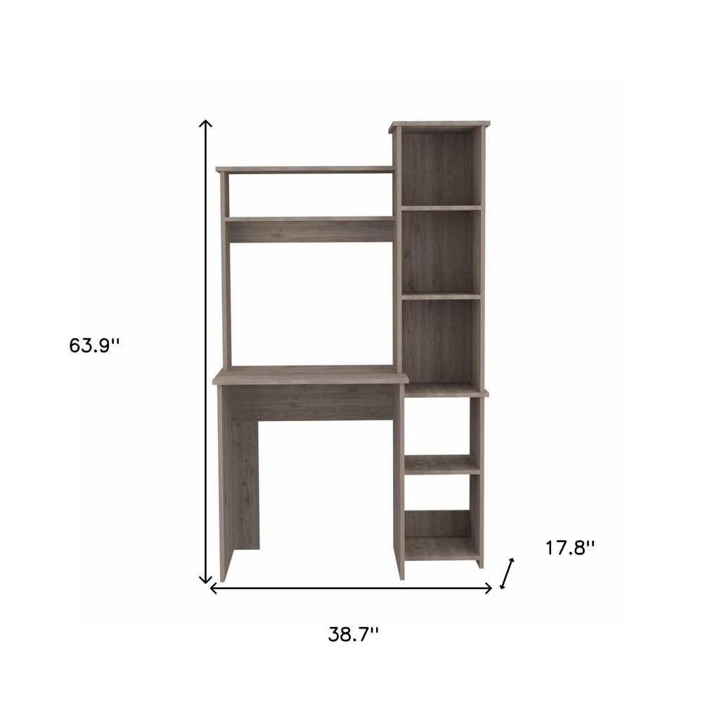 39" Oak Wood Computer Desk With Hutch and Bookshelf Set HomeRoots