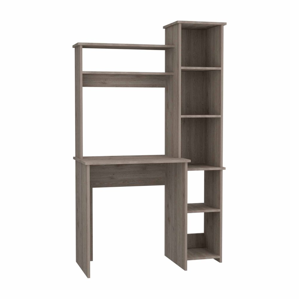 39" White Wood Pedestal Computer Desk With Hutch — view 7