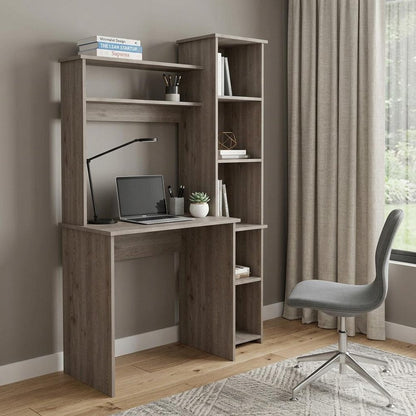39" Oak Wood Computer Desk With Hutch and Bookshelf Set HomeRoots