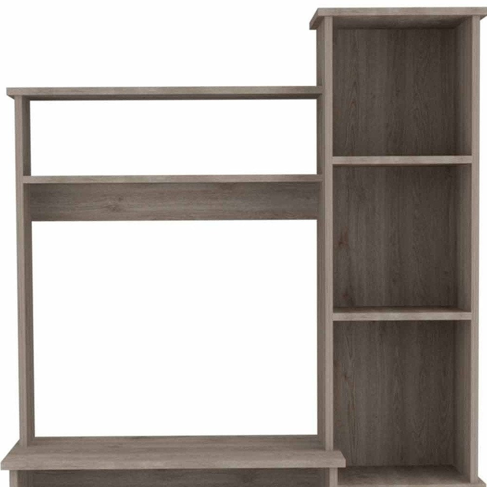39" Oak Wood Computer Desk With Hutch and Bookshelf Set — view 8