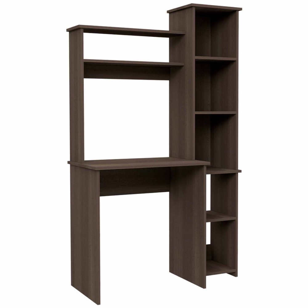 39" Oak Wood Computer Desk With Hutch and Bookshelf Set — view 11