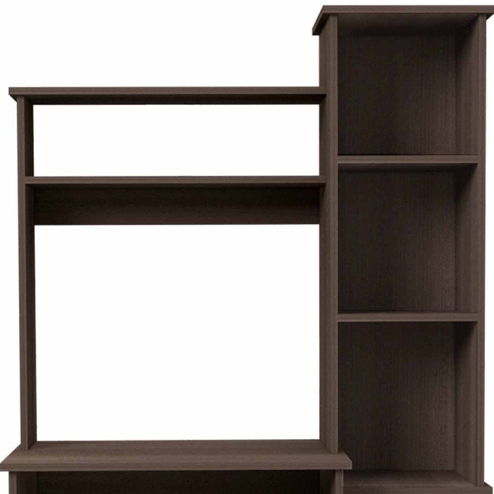 39" Oak Wood Computer Desk With Hutch and Bookshelf Set — view 13